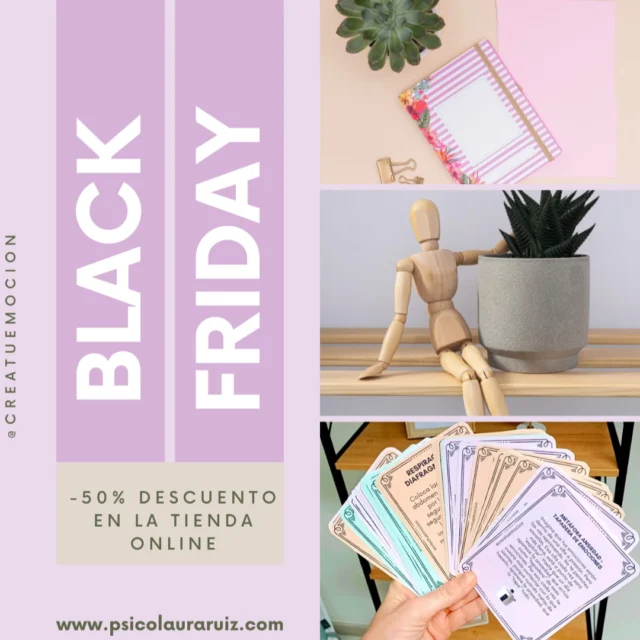 🖤✨ Black Friday Psicológico ✨🖤

Este Black Friday no traigo una tele enorme ni una freidora de aire…
Traigo algo mejor: menos ansiedad y más calma (que falta nos hace 😅). Y más recursos para vuestra sesiones🤹‍♀️.

❤️‍🔥 –50% en mis materiales psicológicos
📘 –30% en los packs

Usa los siguientes cupones en la tienda digital:
🎟️ BLACKFRIDAY (materiales)
🎟️ BLACKPACK (packs)

⏳Descuento limitado⏳ ¡Aprovecha!!! 

Enlace de la tienda en la bio🖤
.
.
.
#materialespsicologicos #recursospsicologicos #blackfridaypsicologico #saludmental #psicologasenreus